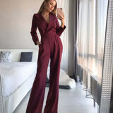 Jumpsuit med Slå-om Effekt og Lange Ærmer
