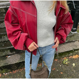 Oversized Læderlook Jakke med Moderne Pasform