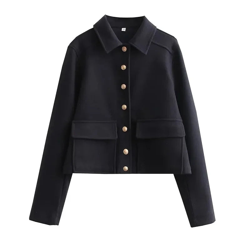 Kort Jakke med Guldknapper og Elegant Klassisk Look