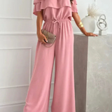 Off-Shoulder Jumpsuit med Flæser og Bindetalje