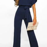 Elegant Bindebælte Jumpsuit – Løs Top & Brede Ben