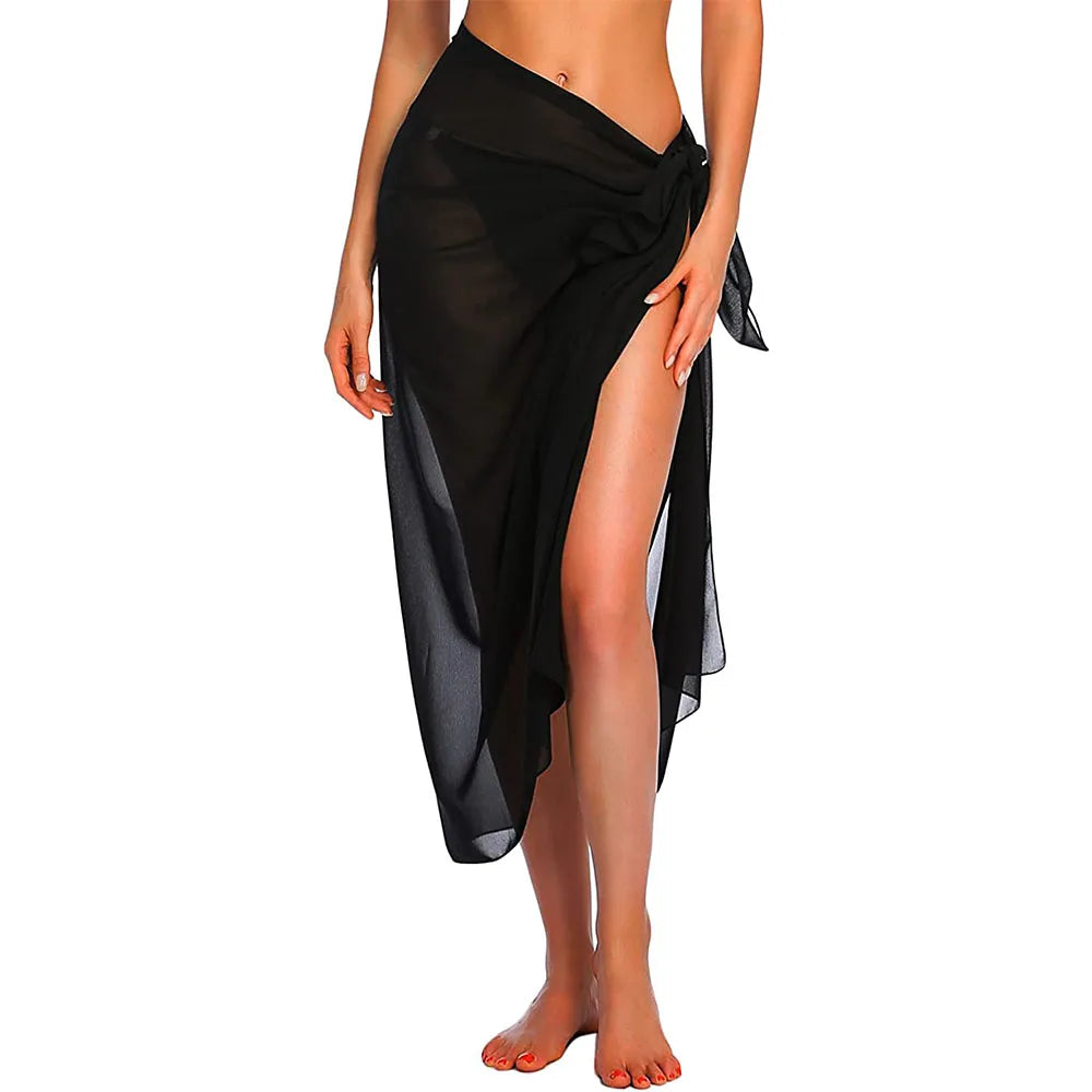 Kort strand sarong med bindebånd i navy blå til kvinder