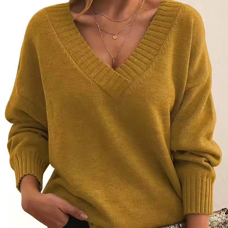 Strikket V-Hals Sweater med Afslappet Pasform