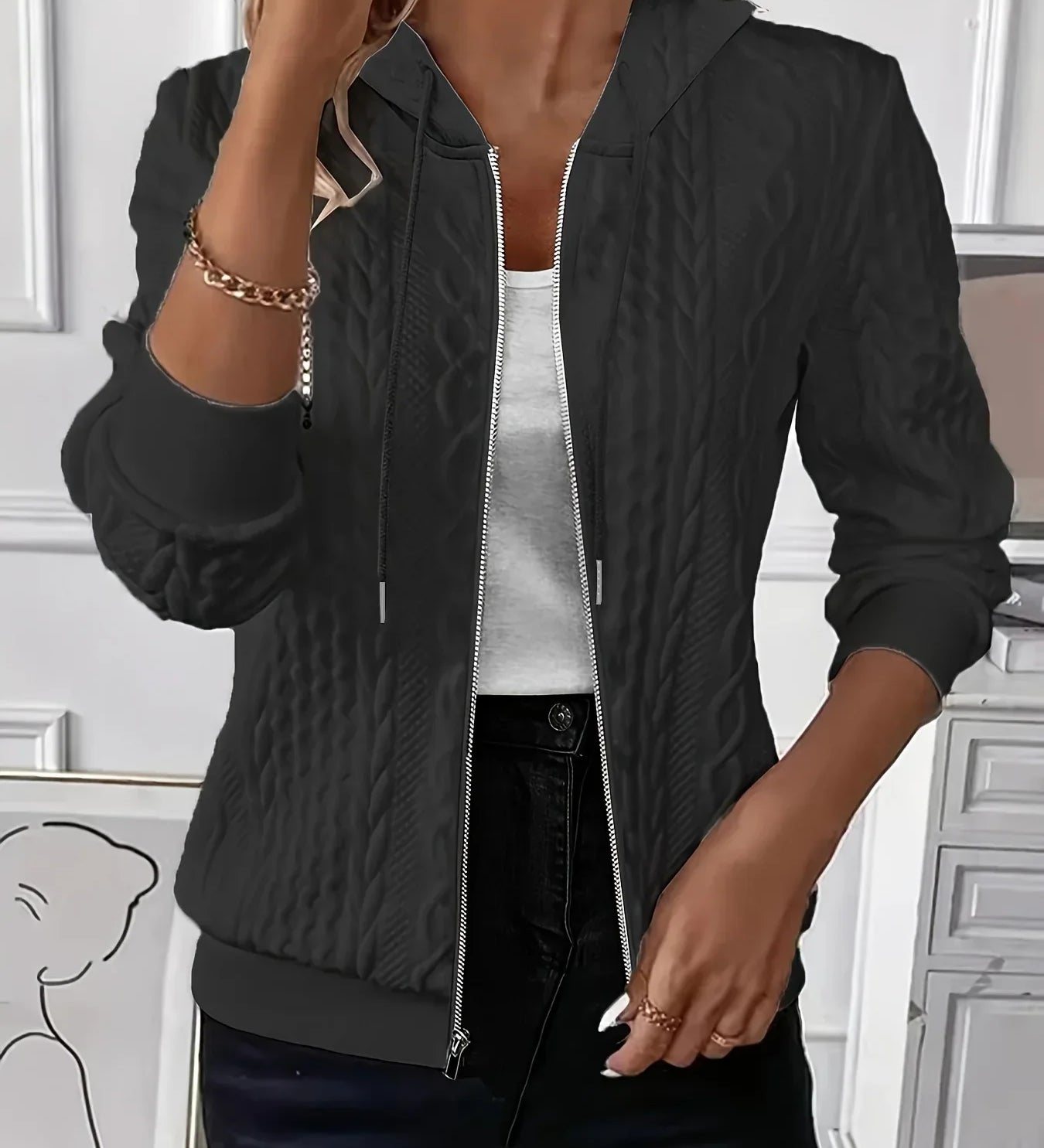 Strikket Cardigan med Fint Mønster og Elegant Hverdagsstil