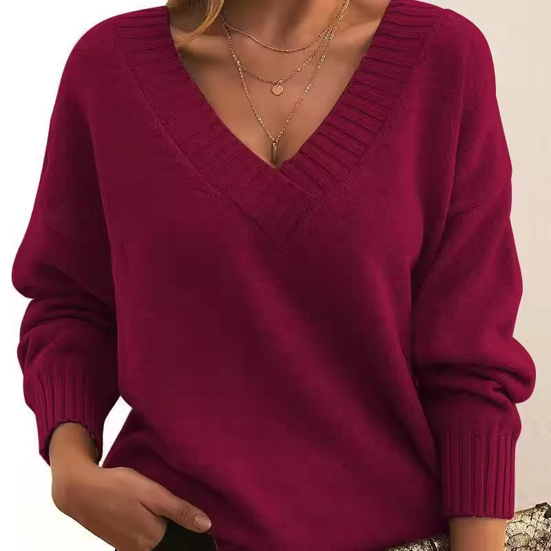 Strikket V-Hals Sweater med Afslappet Pasform