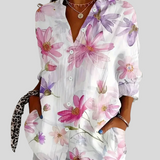 Let Skjortebluse med Kunstnerisk Print – Afslappet Stil og Feminin Lethed