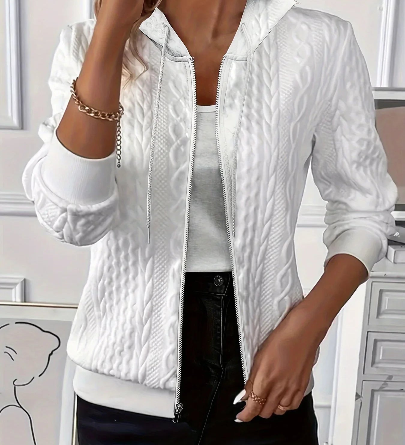 Strikket Cardigan med Fint Mønster og Elegant Hverdagsstil