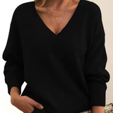 Strikket V-Hals Sweater med Afslappet Pasform