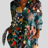 Let Skjortebluse med Kunstnerisk Print – Afslappet Stil og Feminin Lethed