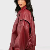 Oversized Læderlook Jakke med Klassisk Krave