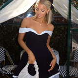 Off-shoulder mini kjole med sweetheart-udskæring og vidde