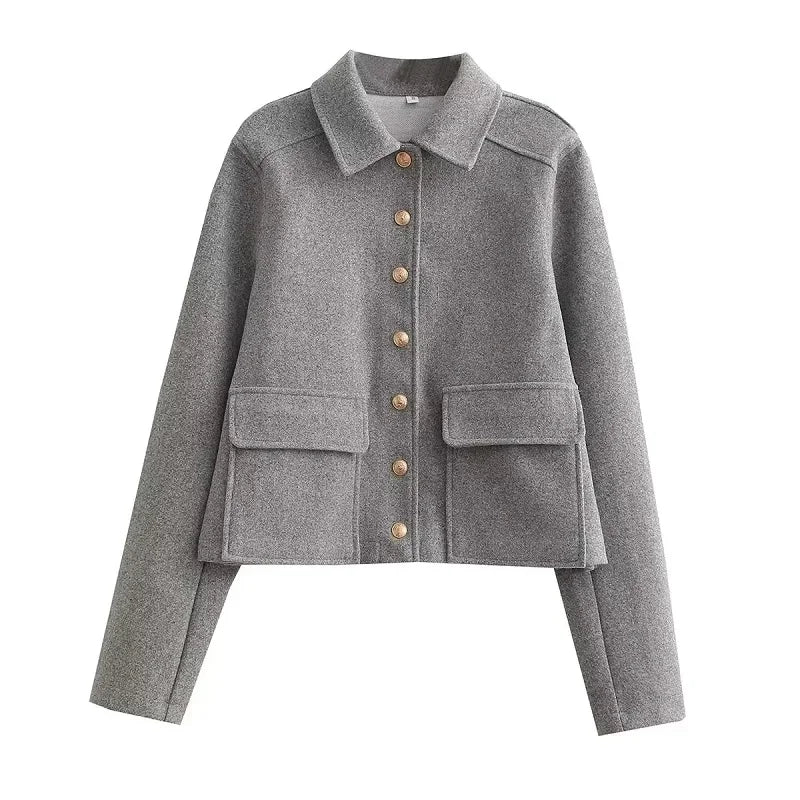 Kort Jakke med Guldknapper og Elegant Klassisk Look