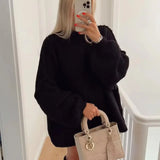 Oversized Striktrøje med Høj Hals