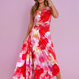 Asymmetrisk Plisseret Kjole med Blomsterprint