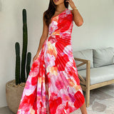 Asymmetrisk Plisseret Kjole med Blomsterprint