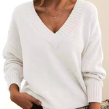 Strikket V-Hals Sweater med Afslappet Pasform