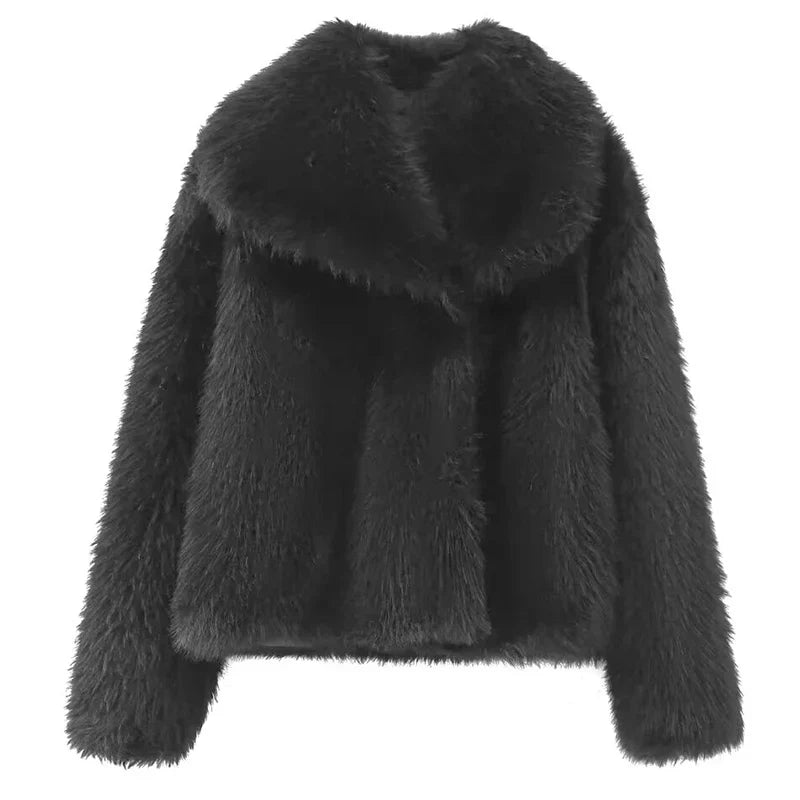Kort Teddyjakke med Stor Krave og Elegant Design