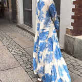 Lang Skjortekjole med Print og Flæseærmer