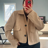 Cropped Jakke i Ruskind-Look med Store Lommer