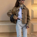 Cropped Jakke i Ruskind-Look med Store Lommer