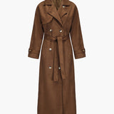 Lang Trenchcoat med Bindebælte og Uldlook