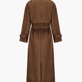 Faux Suede Trenchcoat – Klassisk Elegance i Blød Brun