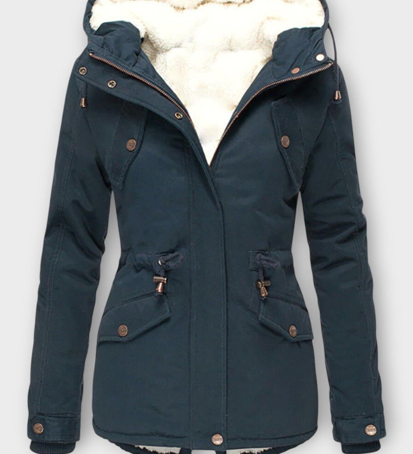 Vatteret jakke med hætte og teddyfor – komfortabel varme med figursyet look