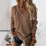 Strikket V-Hals Sweater med Afslappet Pasform