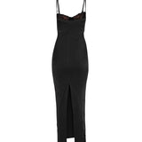 Lang bodycon kjole med blonder og tynde stropper