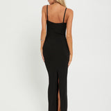 Lang bodycon kjole med blonder og tynde stropper