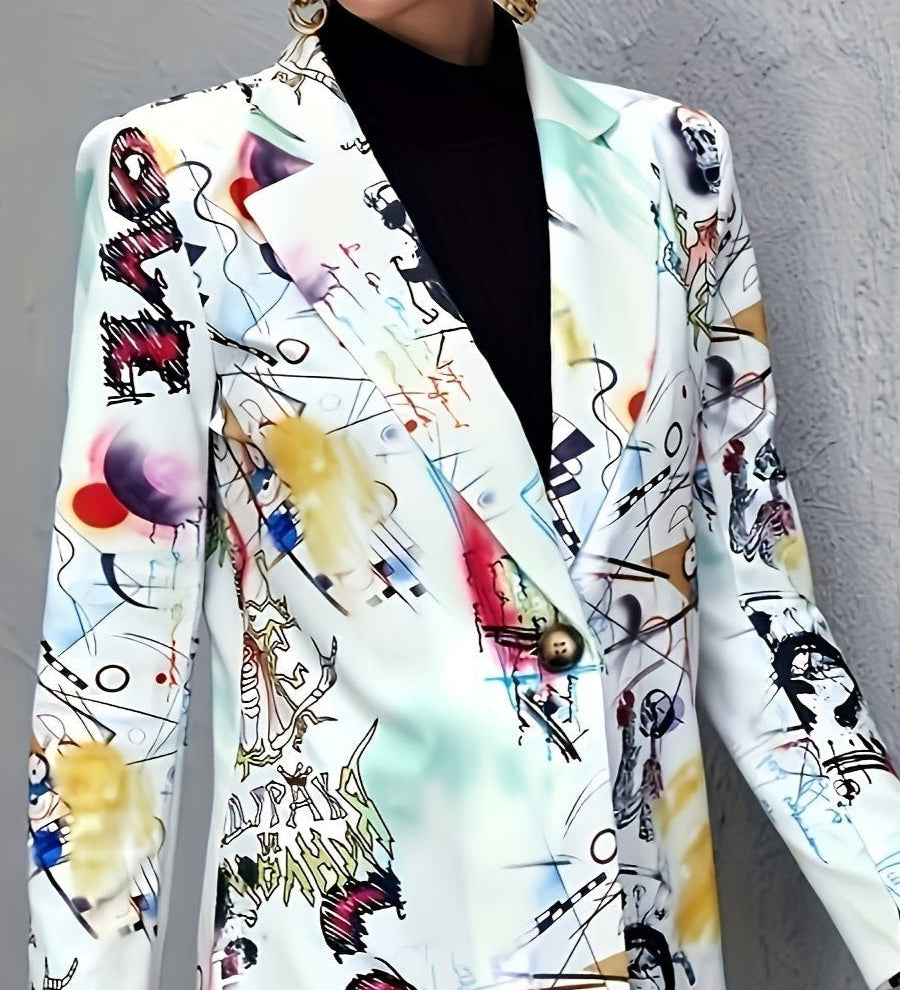 Statement Blazer med Grafisk Print og Moderne Elegant Stil