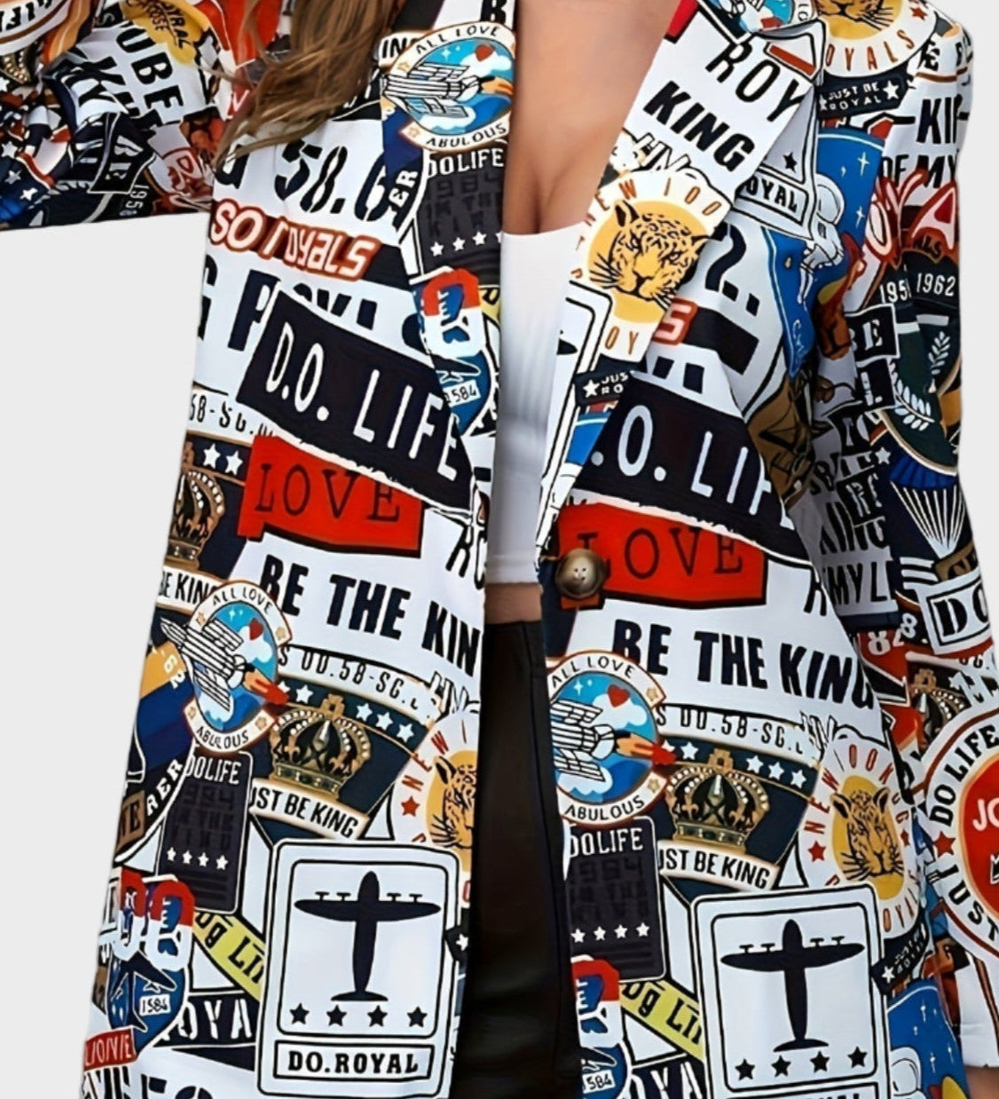 Statement Blazer med Grafisk Print og Moderne Elegant Stil