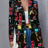 Statement Blazer med Grafisk Print og Moderne Elegant Stil