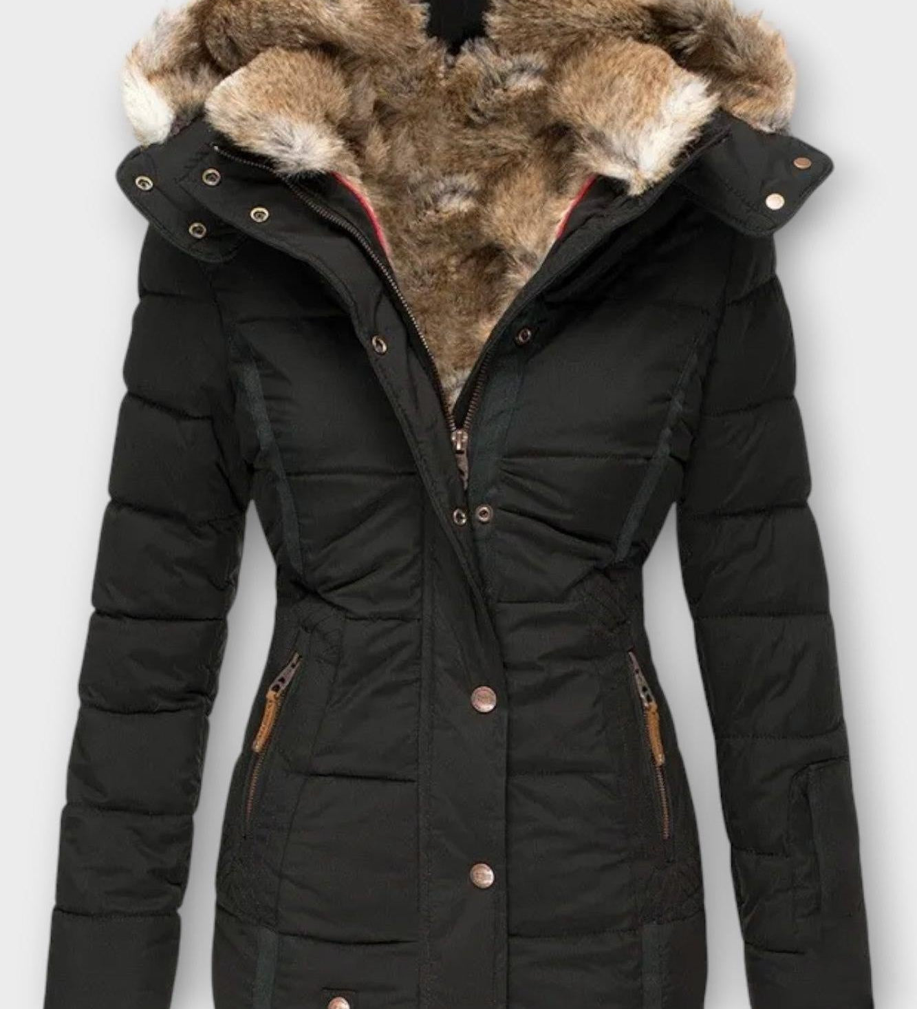 Vatteret vinterjakke med pelskrave og figursyet pasform – varm komfort til kolde dage