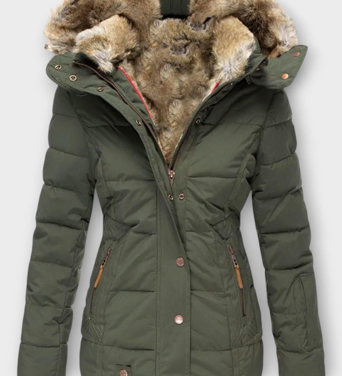 Vatteret vinterjakke med pelskrave og figursyet pasform – varm komfort til kolde dage