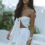 To-delt Sæt med Sløjfe Bandeau og Flæsekantet Nederdel – Sommer Chic