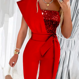 Én-skulder Jumpsuit med Pailletter og Taljebånd
