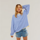 Oversized Stribet Sweater med Afslappet Pasform