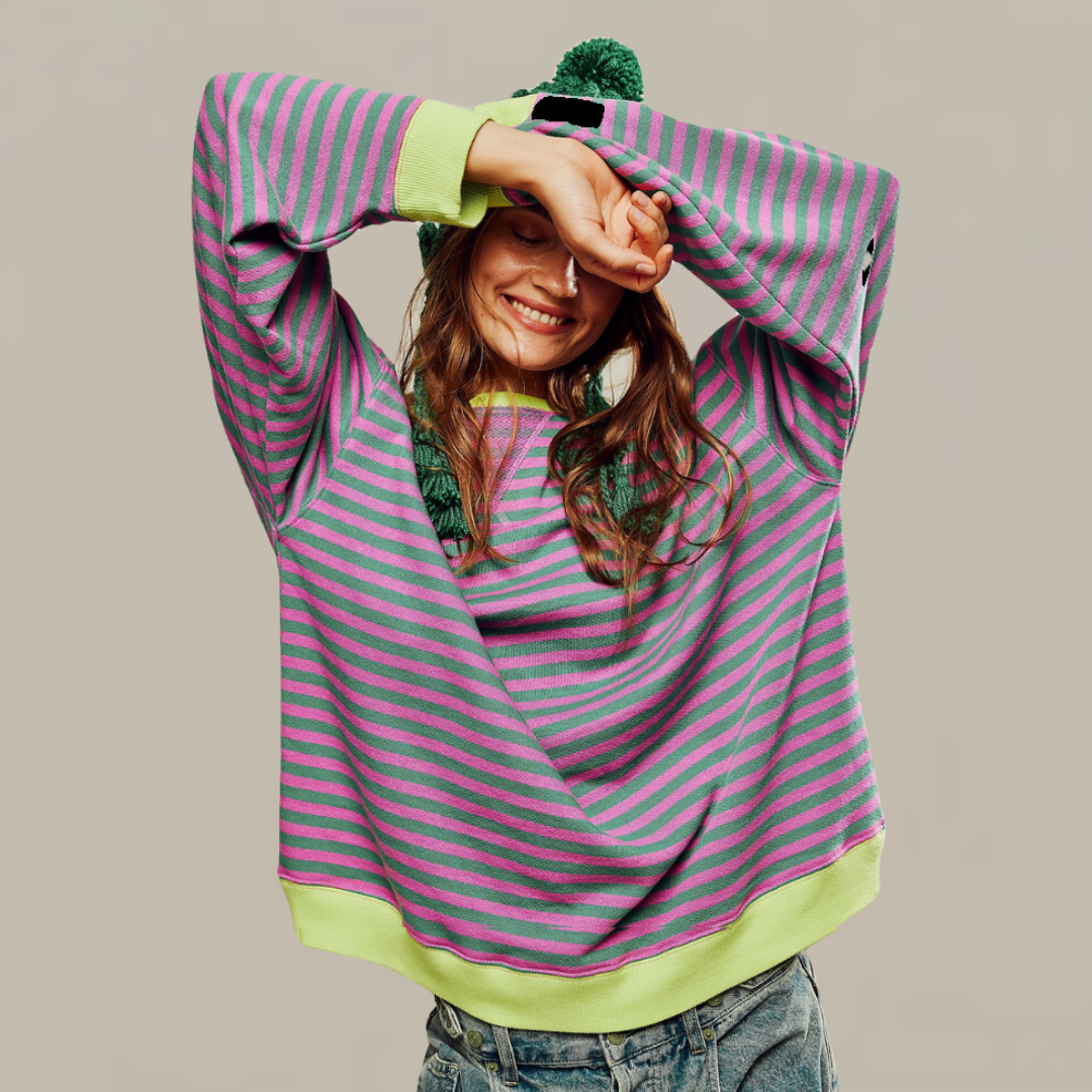 Oversized Stribet Sweater med Afslappet Pasform