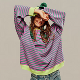 Oversized Stribet Sweater med Afslappet Pasform