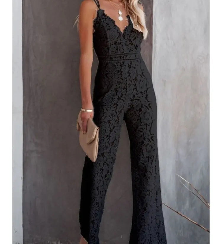 Romantisk Blonde Jumpsuit – V-Hals & Tynde Stropper