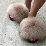 Fluffy sandaler med pelskant | Hyggelige tøfler til damer