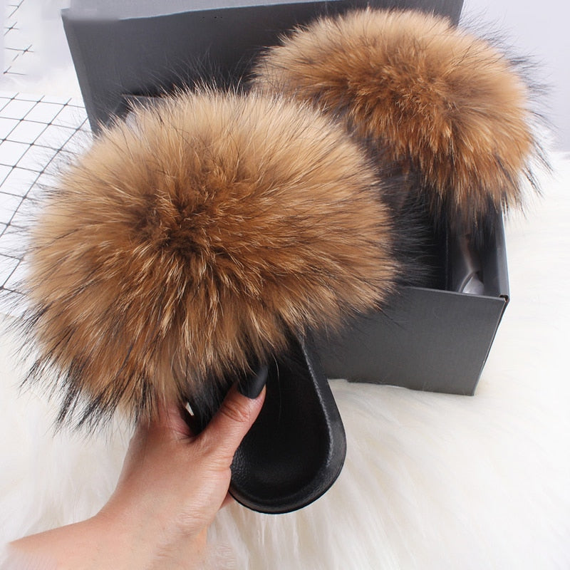 Fluffy sandaler med pelskant | Hyggelige tøfler til damer