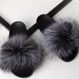 Fluffy sandaler med pelskant | Hyggelige tøfler til damer