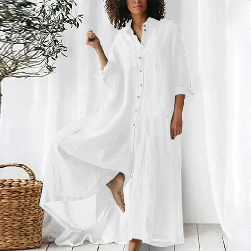 Løs Skjorte Jumpsuit med Krave og Knaplukning