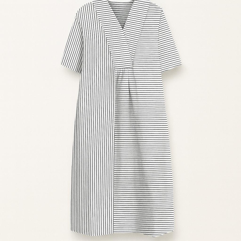 Løs Sommerkjole i Bomuld med Patchwork Design og Afslappet Pasform