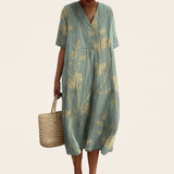 Løs Sommerkjole i Bomuld med Patchwork Design og Afslappet Pasform