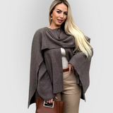 Elegant uldlook poncho med høj krave – varm og stilfuld