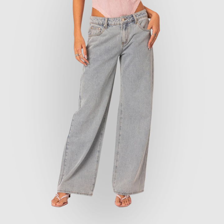 Wide-leg jeans i grå denim – moderne og afslappet pasform
