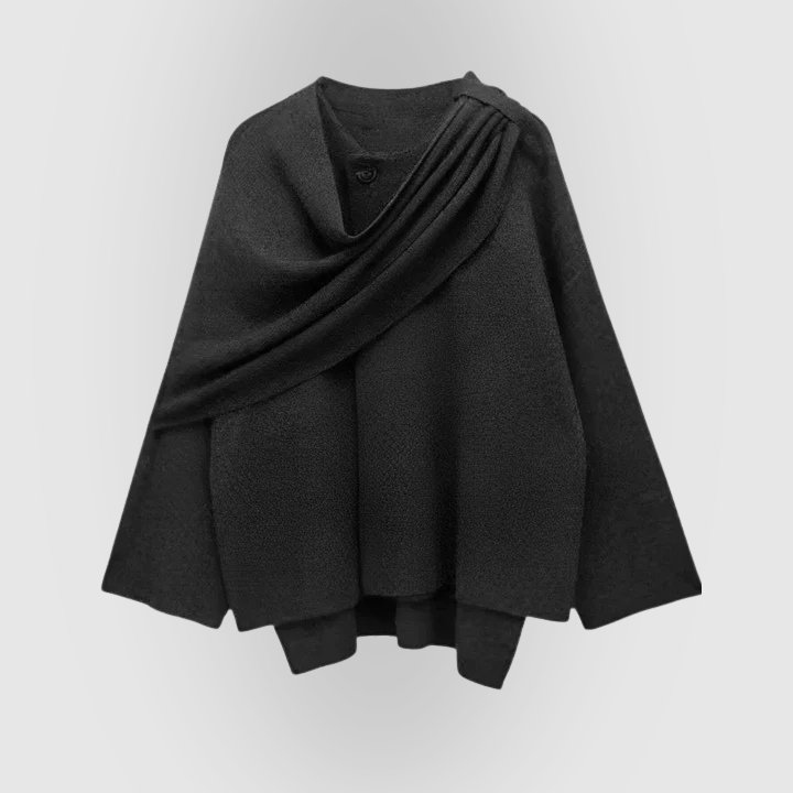 Elegant uldlook poncho med høj krave – varm og stilfuld